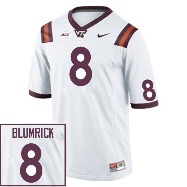 Men #8 Connor Blumrick Virginia Tech Hokies College Football Jerseys Sale-White